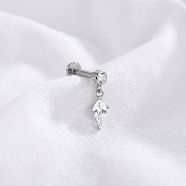Piercing Labret Doré Tragus Helix, Pendentif Zircone Kite Scintillante - vue 6