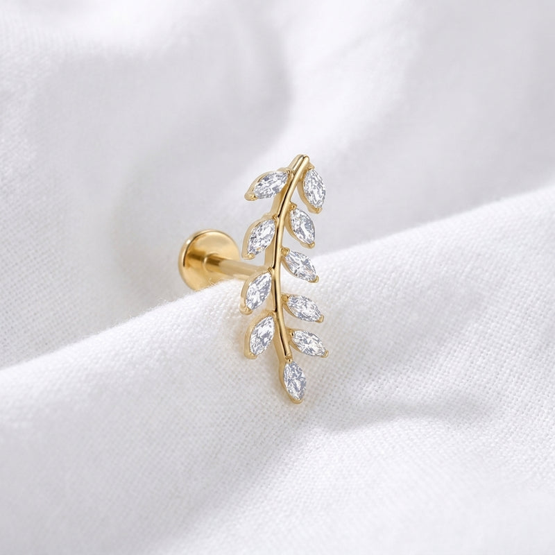 Piercing Tragus Labret Doré Feuille de Zircons Marquises - vue 4