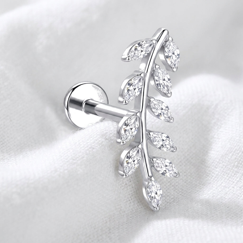 Piercing Tragus Labret Doré Feuille de Zircons Marquises - vue 2