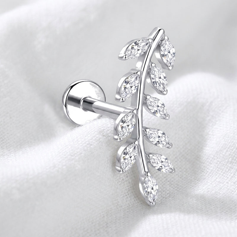 Piercing Tragus Labret Doré Feuille de Zircons Marquises - vue 2