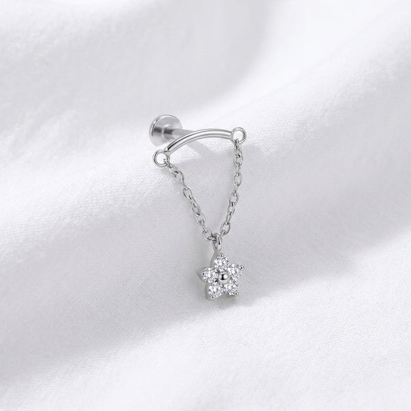 Piercing Tragus Labret Doré Chaîne Fleur Zircon - vue 2