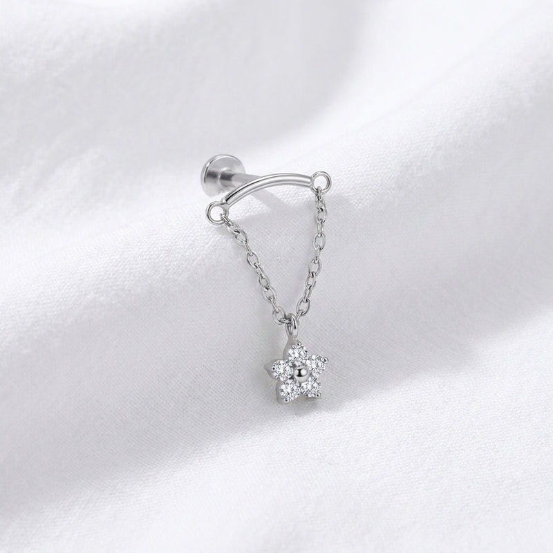Piercing Tragus Labret Doré Chaîne Fleur Zircon - vue 2