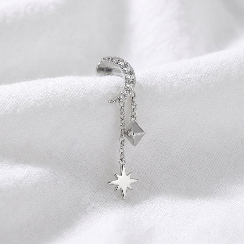 Piercing Tragus Labret Doré Lune Zircon, Chaînes Étoile & Pyramide - vue 2