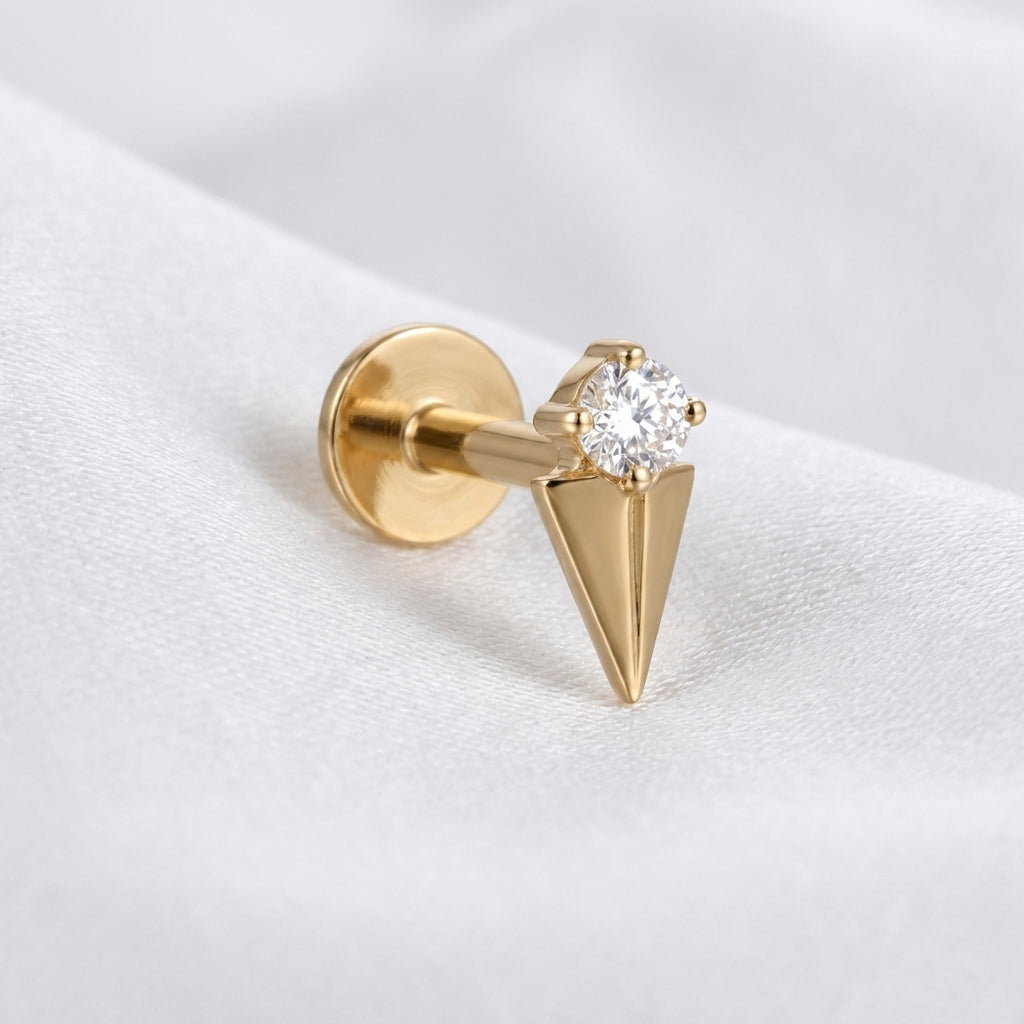 Piercing Tragus Labret Doré avec Zircon et Cône Pointu - vue 5