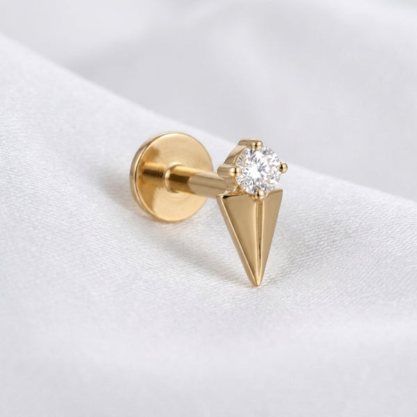Piercing Tragus Labret Doré avec Zircon et Cône Pointu - vue 5