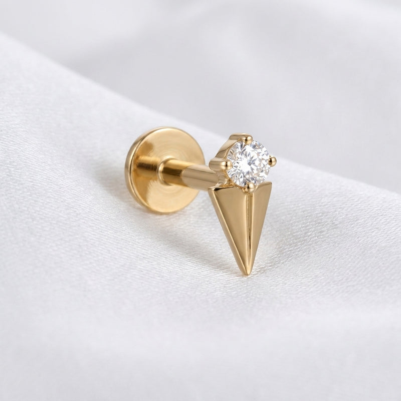 Piercing Tragus Labret Doré avec Zircon et Cône Pointu - vue 5