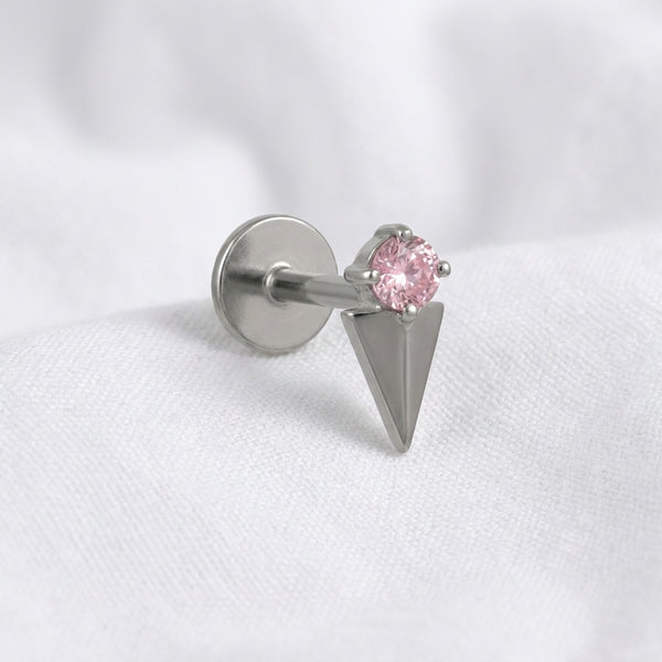Piercing Tragus Labret Doré avec Zircon et Cône Pointu - vue 2