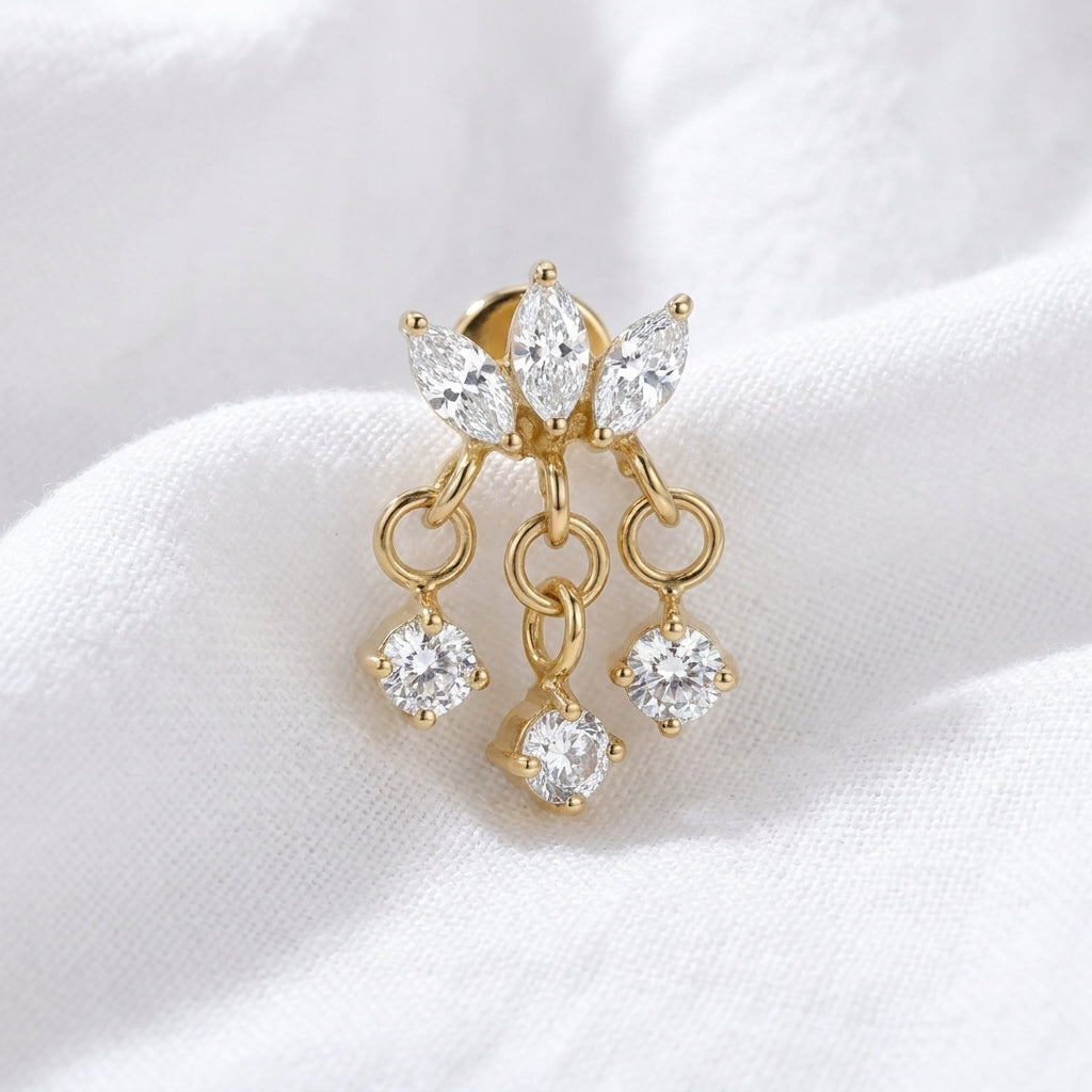 Piercing d'Oreille Labret Papillon Doré Zircons et Pendentifs - vue 4