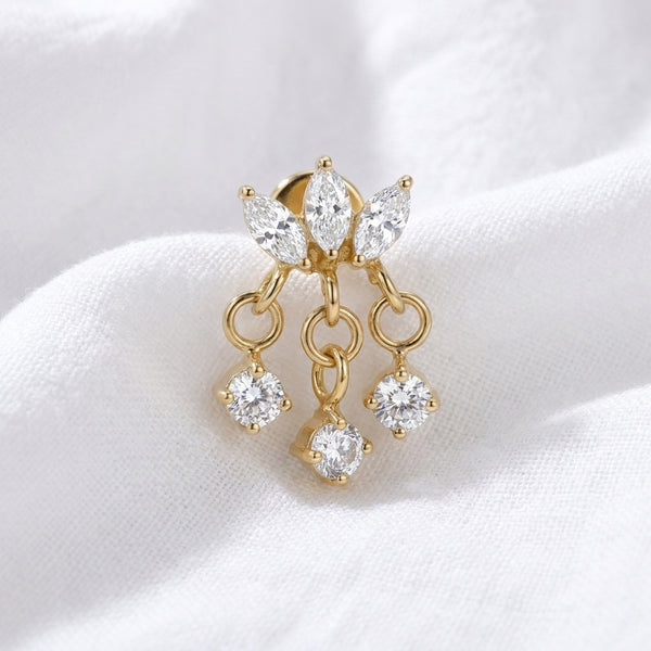 Piercing d'Oreille Labret Papillon Doré Zircons et Pendentifs - vue 4