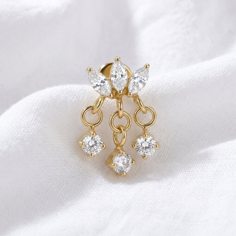 Piercing d'Oreille Labret Papillon Doré Zircons et Pendentifs - vue 4