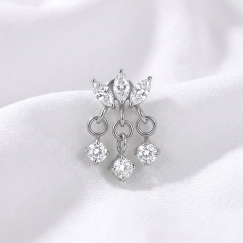 Piercing d'Oreille Labret Papillon Doré Zircons et Pendentifs - vue 2