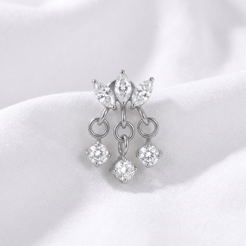 Piercing d'Oreille Labret Papillon Doré Zircons et Pendentifs - vue 2