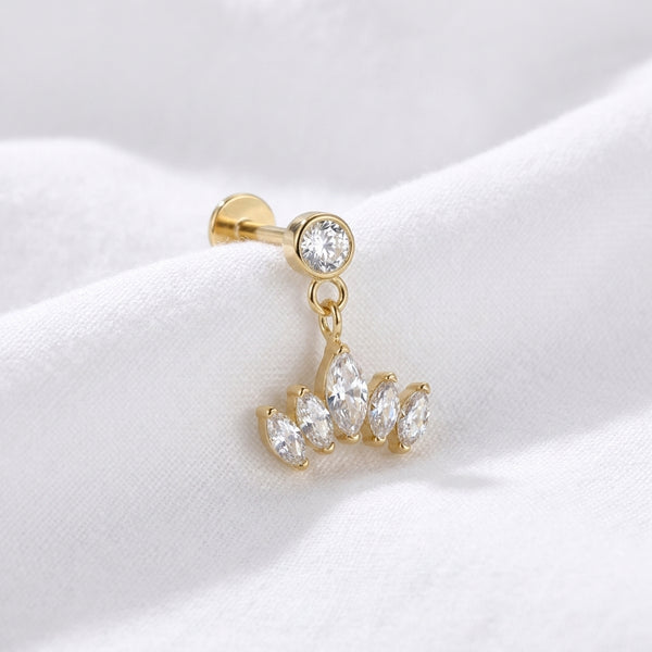 Labret doré tragus, pendentif 5 marquises zircons - vue 4