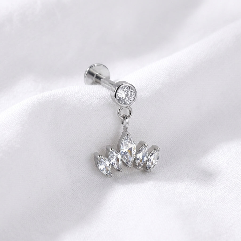 Labret doré tragus, pendentif 5 marquises zircons - vue 2