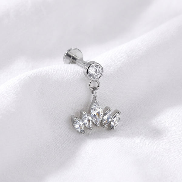 Labret doré tragus, pendentif 5 marquises zircons - vue 2