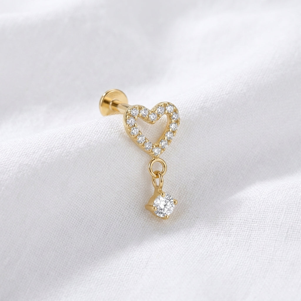 Piercing Tragus Doré Cœur Ouvert Pavé Zircons Pendentif - vue 4
