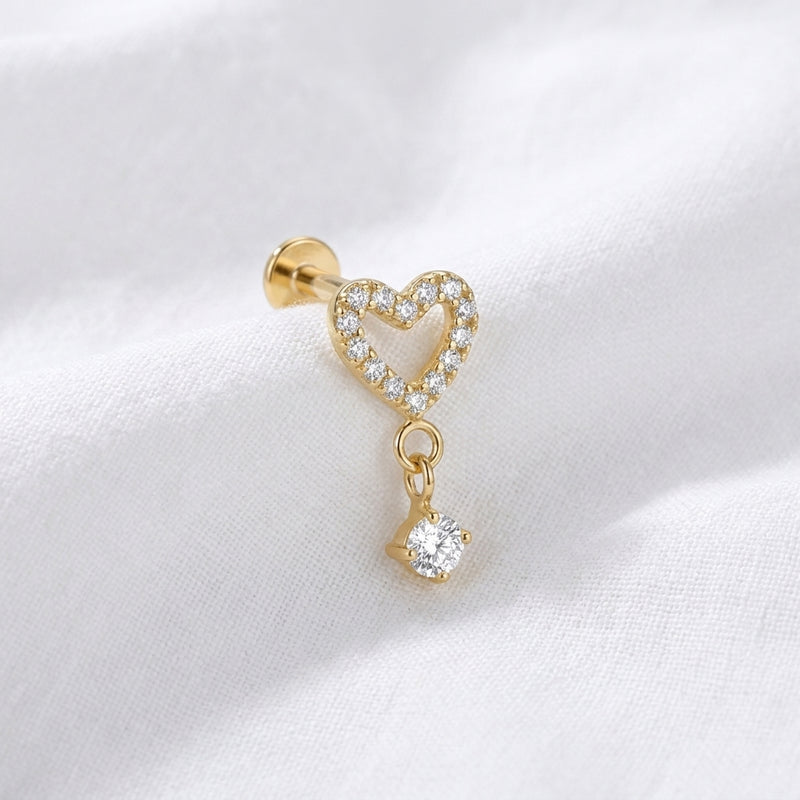 Piercing Tragus Doré Cœur Ouvert Pavé Zircons Pendentif - vue 4