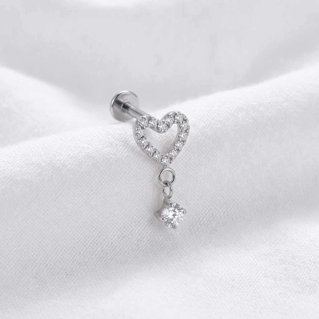 Piercing Tragus Doré Cœur Ouvert Pavé Zircons Pendentif - vue 2