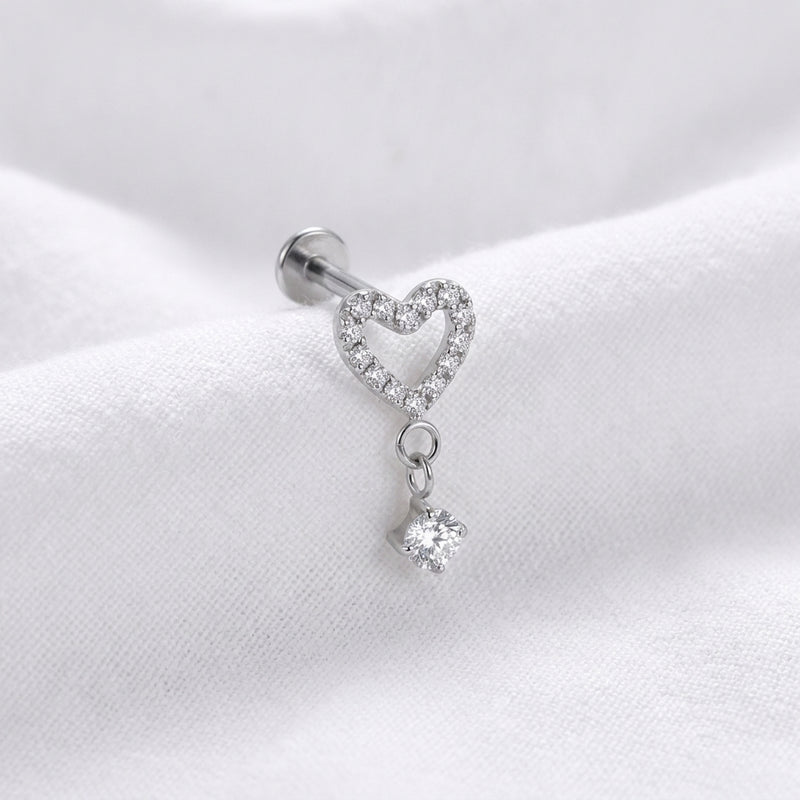 Piercing Tragus Doré Cœur Ouvert Pavé Zircons Pendentif - vue 2