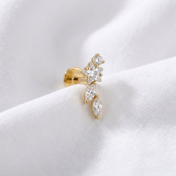 Piercing Tragus Labret Dore Étoile et Zircons Marquises en Cascade - vue 4