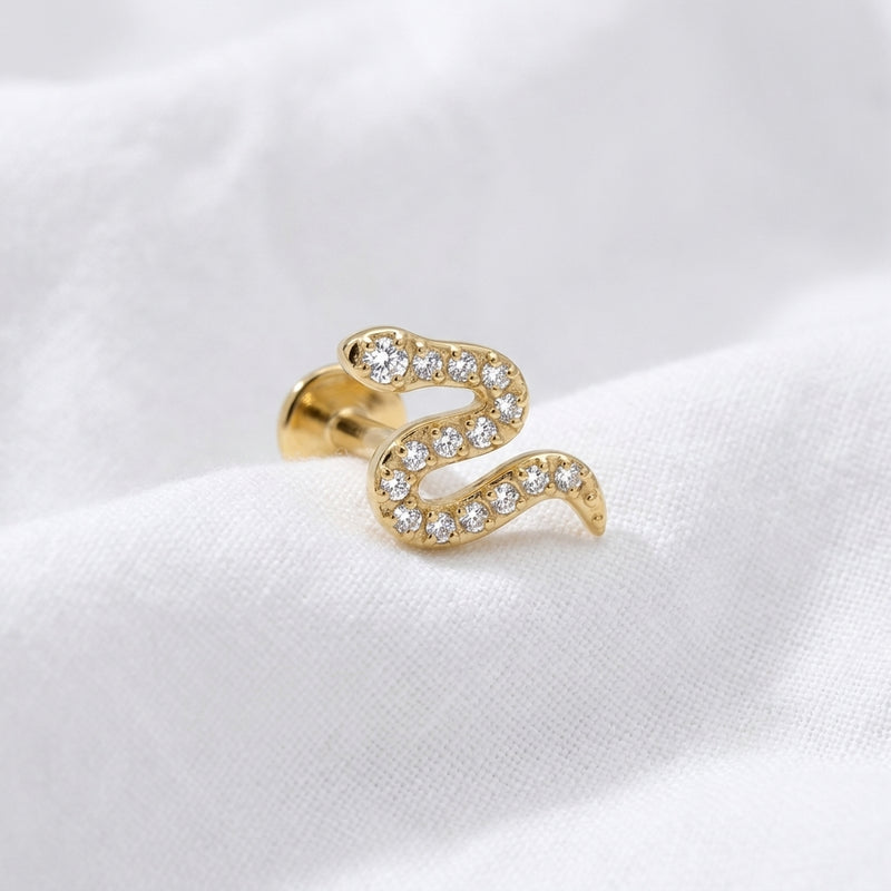Labret d'Oreille Serpent Doré Pavé de Zircones pour Tragus Helix - vue 4