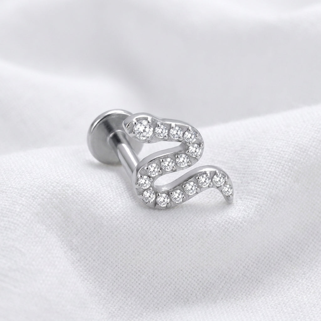 Labret d'Oreille Serpent Doré Pavé de Zircones pour Tragus Helix - vue 2