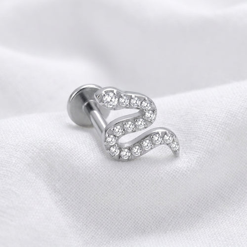 Labret d'Oreille Serpent Doré Pavé de Zircones pour Tragus Helix - vue 2