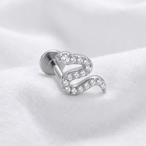 Labret d'Oreille Serpent Doré Pavé de Zircones pour Tragus Helix - vue 2