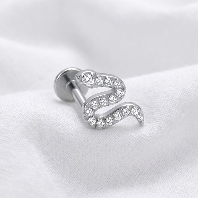 Labret d'Oreille Serpent Doré Pavé de Zircones pour Tragus Helix - vue 2