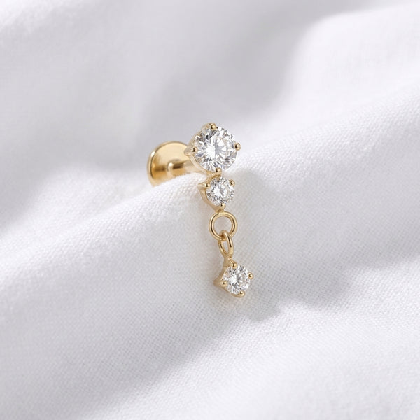 Piercing Tragus Doré, Zircons Ronds & Pendentif Délicat - vue 4