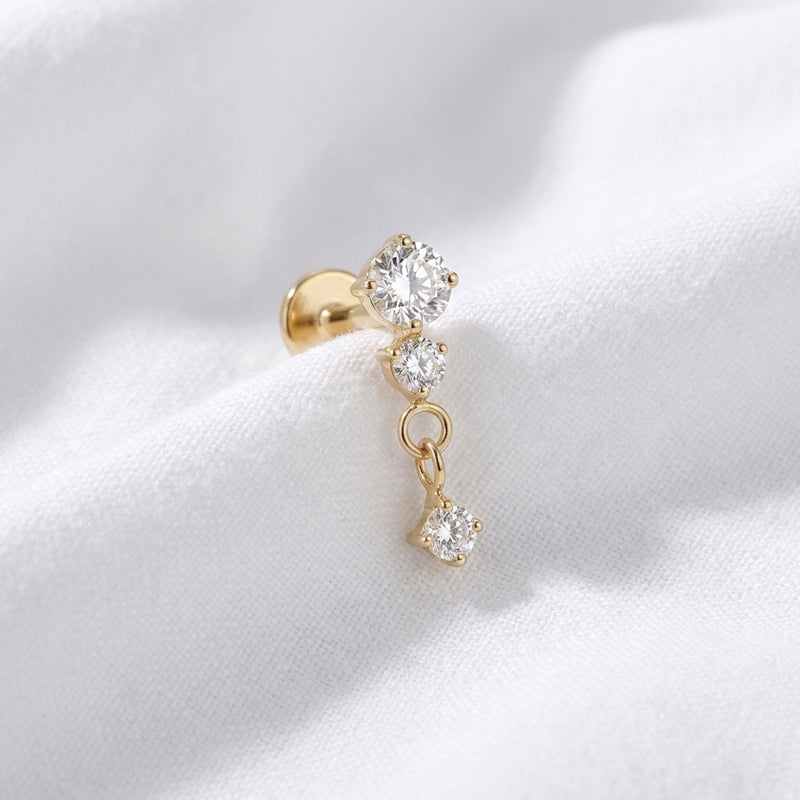 Piercing Tragus Doré, Zircons Ronds & Pendentif Délicat - vue 4