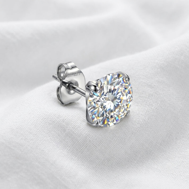 Puce d'oreille titane G23 zircon rond solitaire 4 griffes - vue 9
