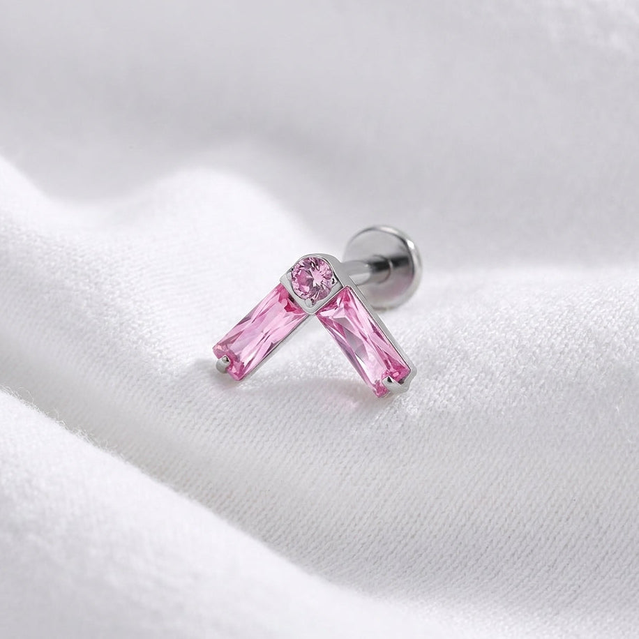 Labret doré tragus hélix, chevron zircons bleus - vue 6
