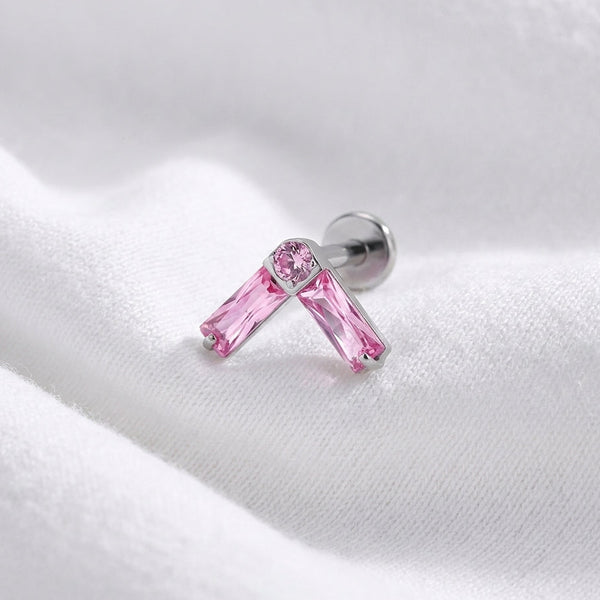 Labret doré tragus hélix, chevron zircons bleus - vue 6