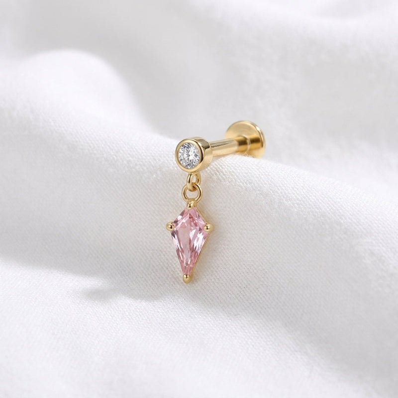 Piercing Labret Doré Tragus Helix, Pendentif Zircone Kite Scintillante - vue 9