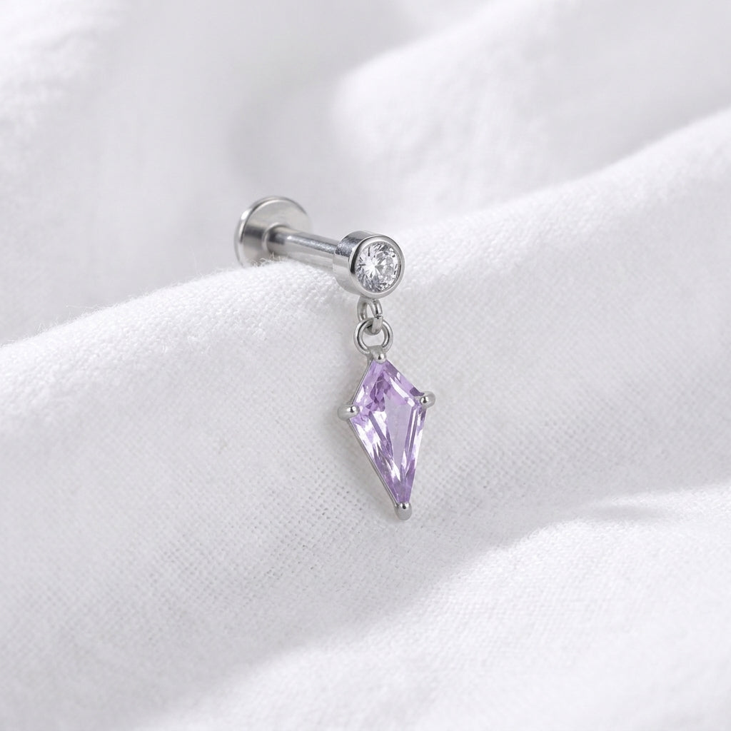 Piercing Labret Doré Tragus Helix, Pendentif Zircone Kite Scintillante - vue 2