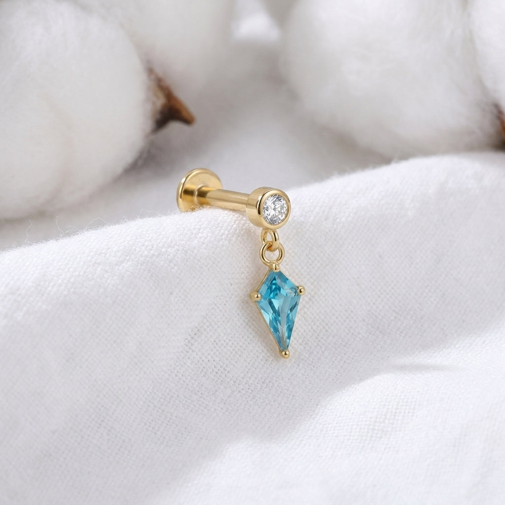 Piercing Labret Doré Tragus Helix, Pendentif Zircone Kite Scintillante - vue 5