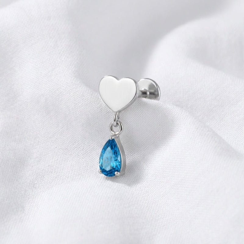 Piercing Labret Cœur Doré Pendentif Goutte Zircon | Tragus & Helix - vue 6