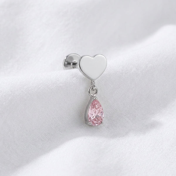 Piercing Labret Cœur Doré Pendentif Goutte Zircon | Tragus & Helix - vue 2