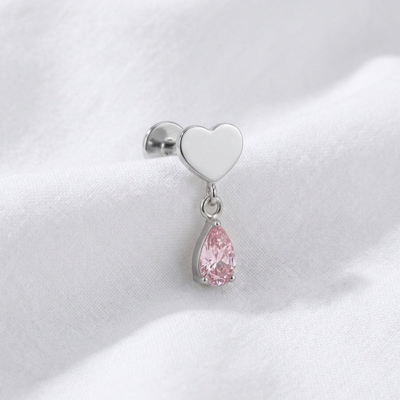 Piercing Labret Cœur Doré Pendentif Goutte Zircon | Tragus & Helix - vue 2