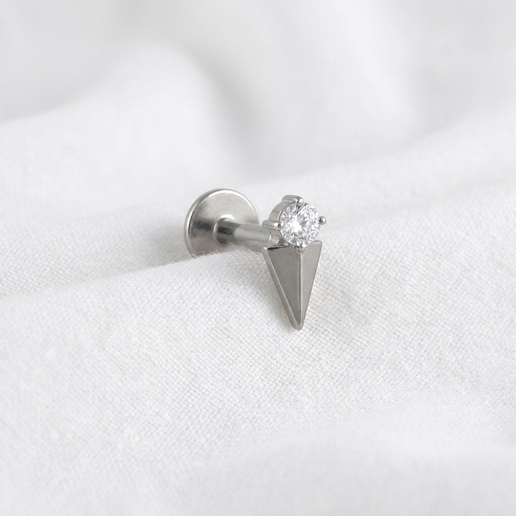 Piercing Tragus Labret Doré avec Zircon et Cône Pointu - vue 6