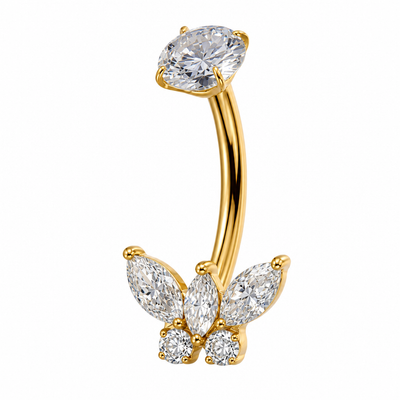 Piercing nombril papillon marquise zircon doré — 4 ailes pierres taillées